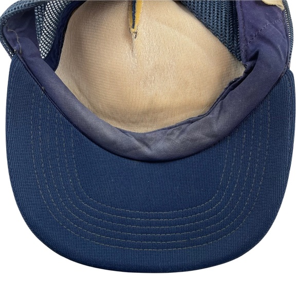 Vintage Snap-back Trucker Cap Hat Mesh Back Tractor Inn Heavy Patina Blue Boho - Picture 5 of 9